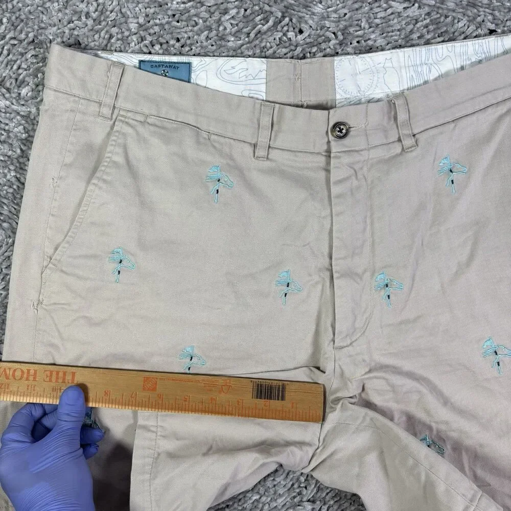 Castaway Nantucket Chino Shorts Mens 36 Embroidered Horses Beige Preppy Summer